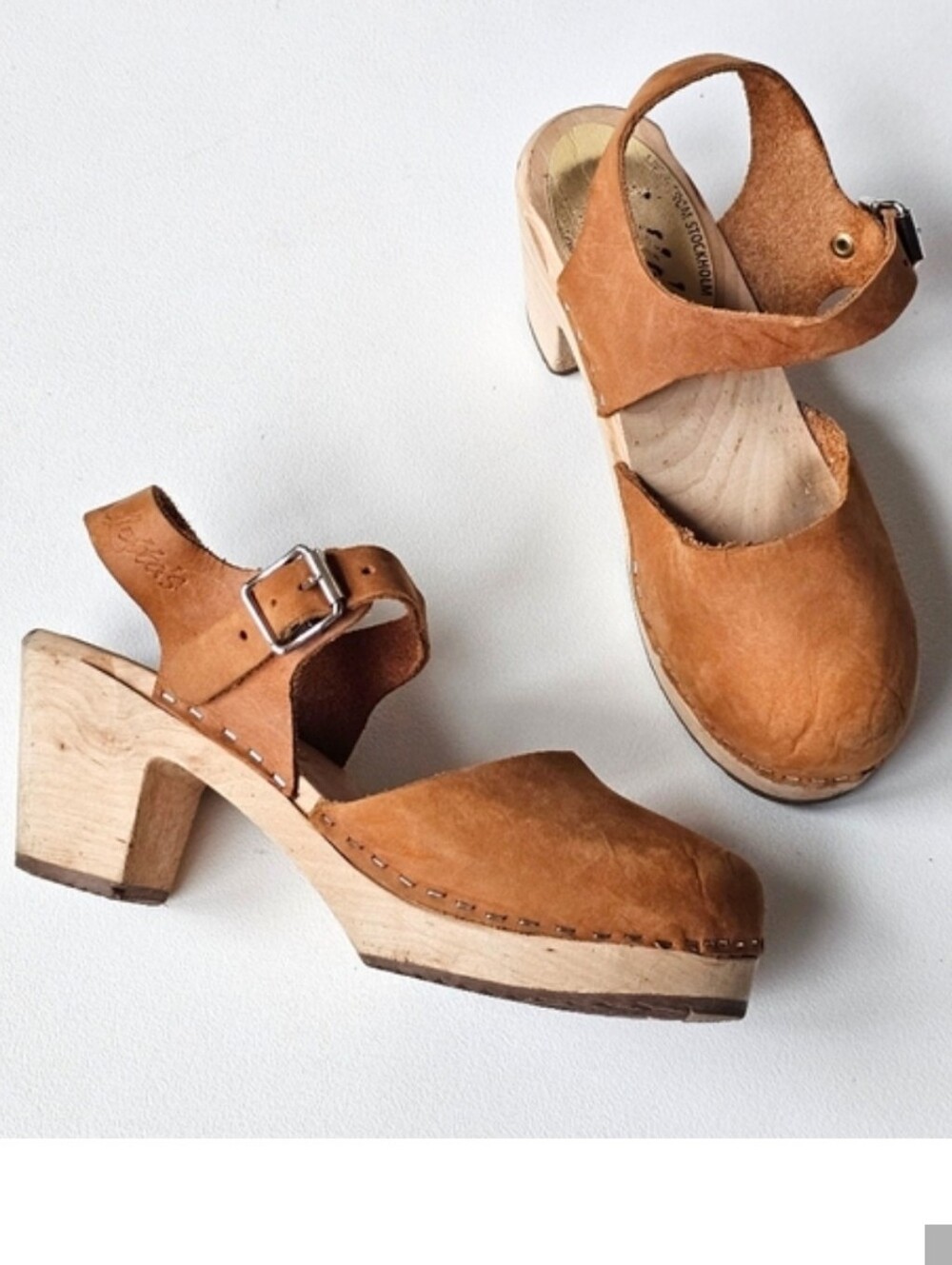 LOTTA FROM STOCKHOLM BOHO Women’s Tan Leather Clog Sandal Buckle coastal Cowgirl